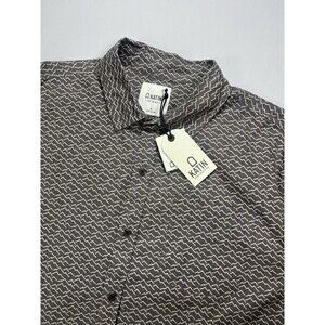Katin Mens XL Short Sleeve Button Up Shirt Gray-Brown White Geometric Surf